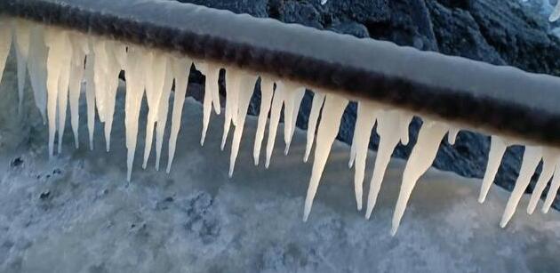 青島膠州灣出現(xiàn)海冰凌景觀